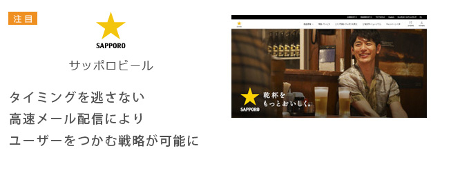 サッポロビール｜タイミングを逃さない高速メール配信により、ユーザーをつかむ戦略が可能に